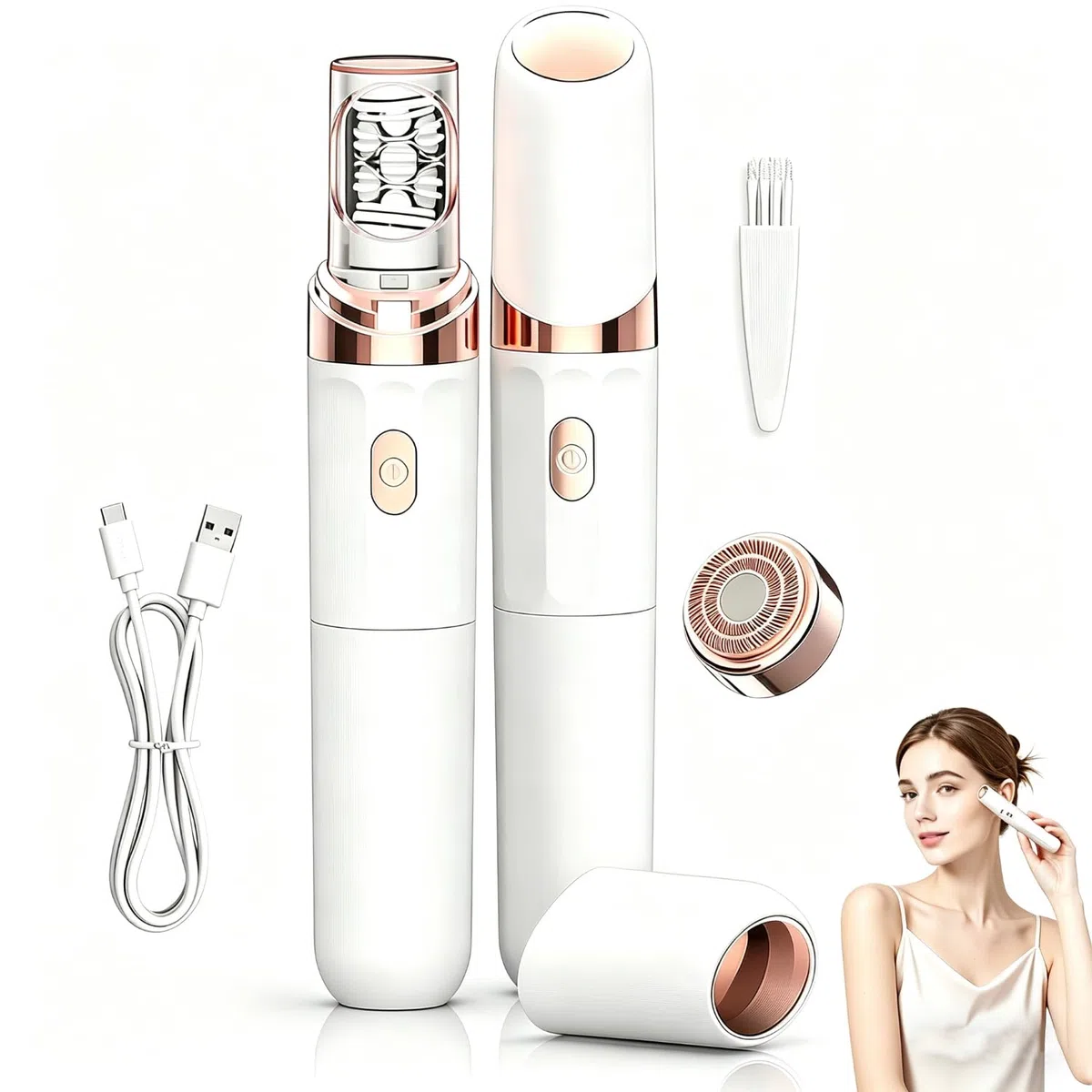 Épilateur Visage Femme, 2 en 1 Épilateur Electrique Femme Portable avec Lumière LED, Épilation Indolore et Très Efficace pour Visage, Bikini, Jambes, Bras