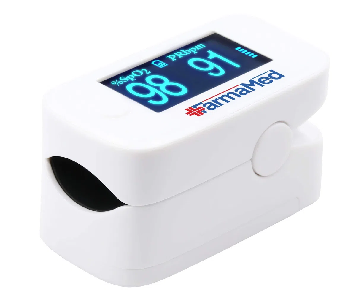 FARMAMED 3 in 1 Oxymètre de Pouls, Saturomètre, Oxymètre de Doigt, Saturation Artérielle Oxygène (SpO2), Fréquence Cardiaque (PR) et Indice perfusion (PI), Écran OLED XXL, Étui rigide, Blanc