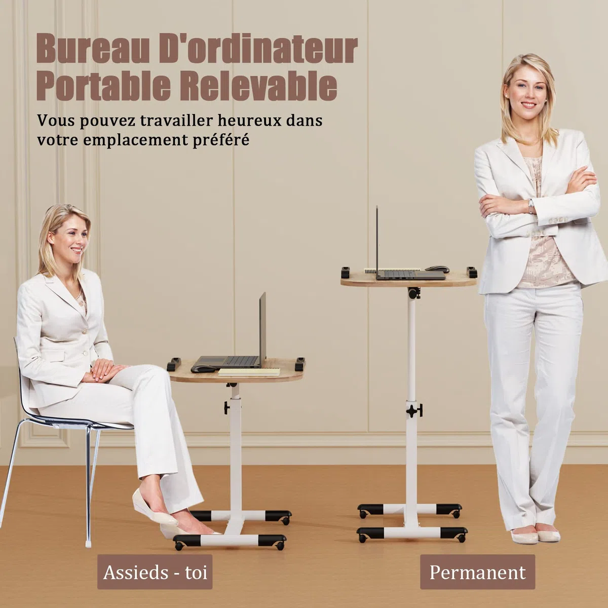 Table de Lit Roulette, 60 x 40 cm, Tablette Médicale Réglable Table d'Appoint de Lit à roulettes, Hauteur Réglable 61-95CM, Bureau Pliable, 360° Bureau D'ordinateur Levage Rotatif