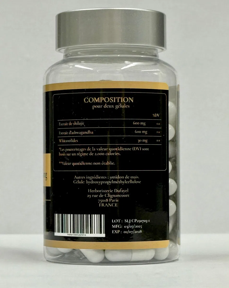 Shilajit 600 mg + Ashwagandha 600 mg – Complément Ayurvédique Origine Himalaya | 71% Acide Fulvique & Oligo-Éléments Naturels | Énergie, Vitalité & Anti-Stress | 120 Gélules