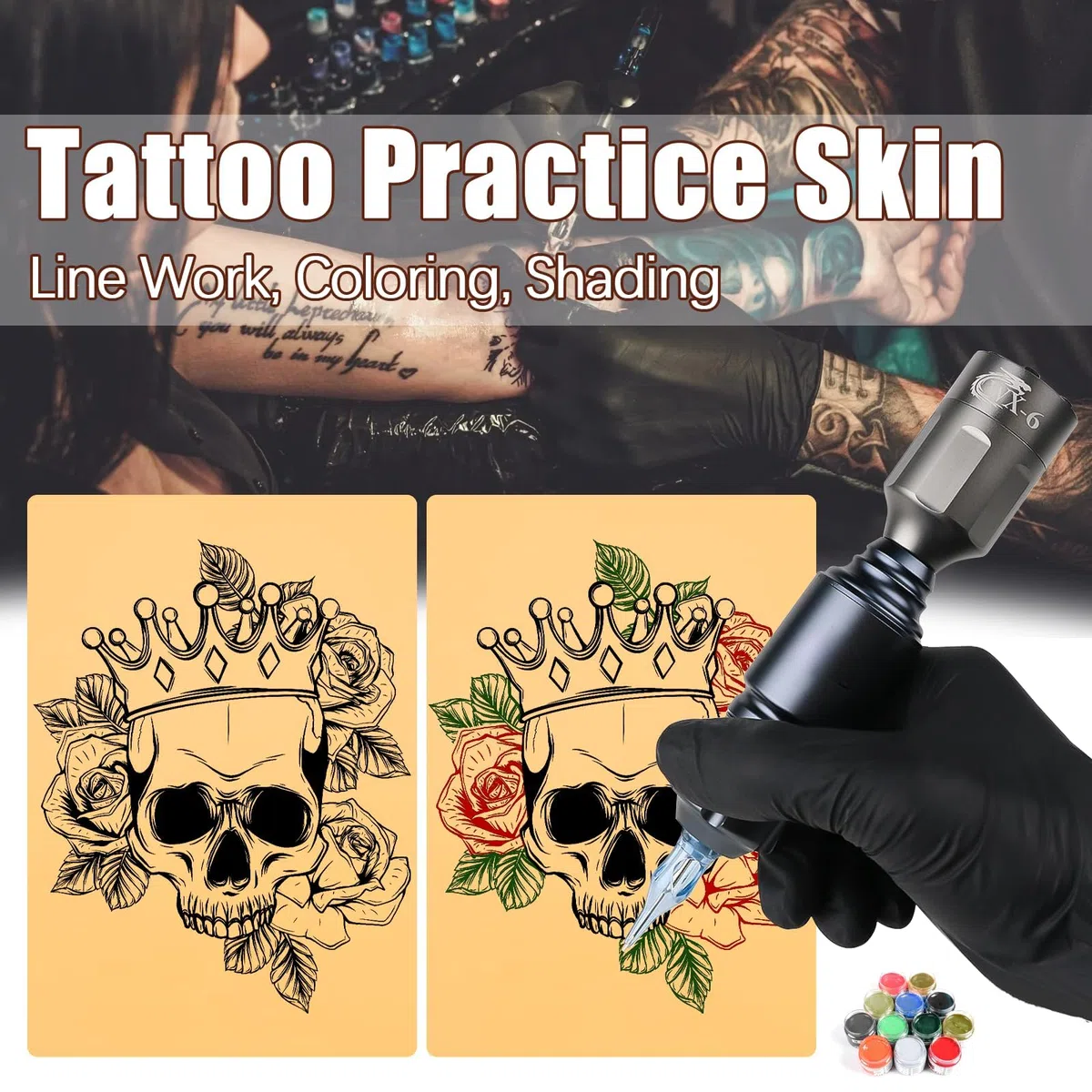 200 x 297 mm A4 Peau Synthétique Tatouage 3mm de Pratique 5 Pièces Fausse Peau Tatouage pour Débutants et Artistes Kit Tatouage Teint
