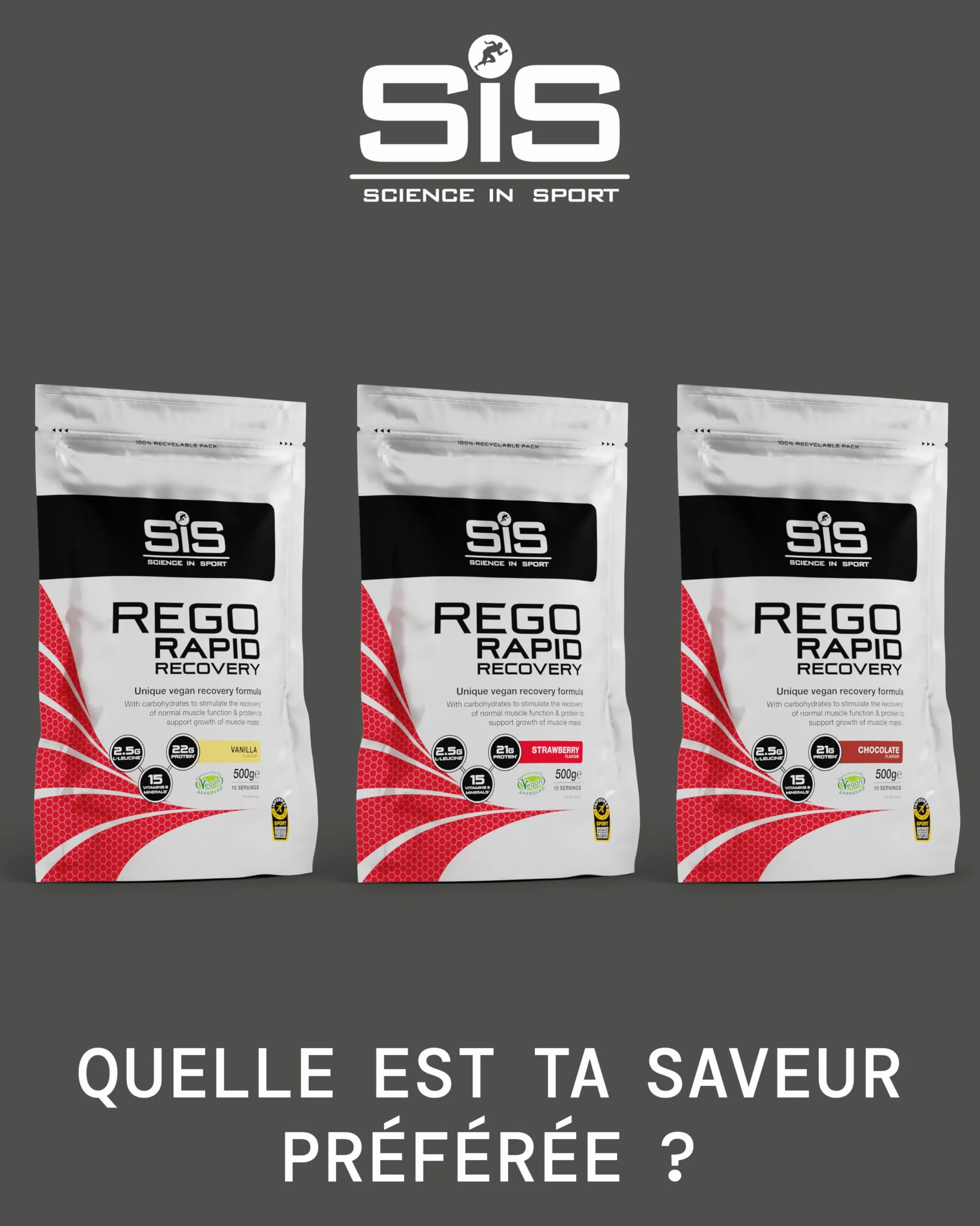Science in Sport Rego Rapid Recovery Poudre 500g Chocolat Vegan - Poudre récupération avec glucides, protéines, électrolytes, vitamines et minéraux, soutient un entraînement efficace