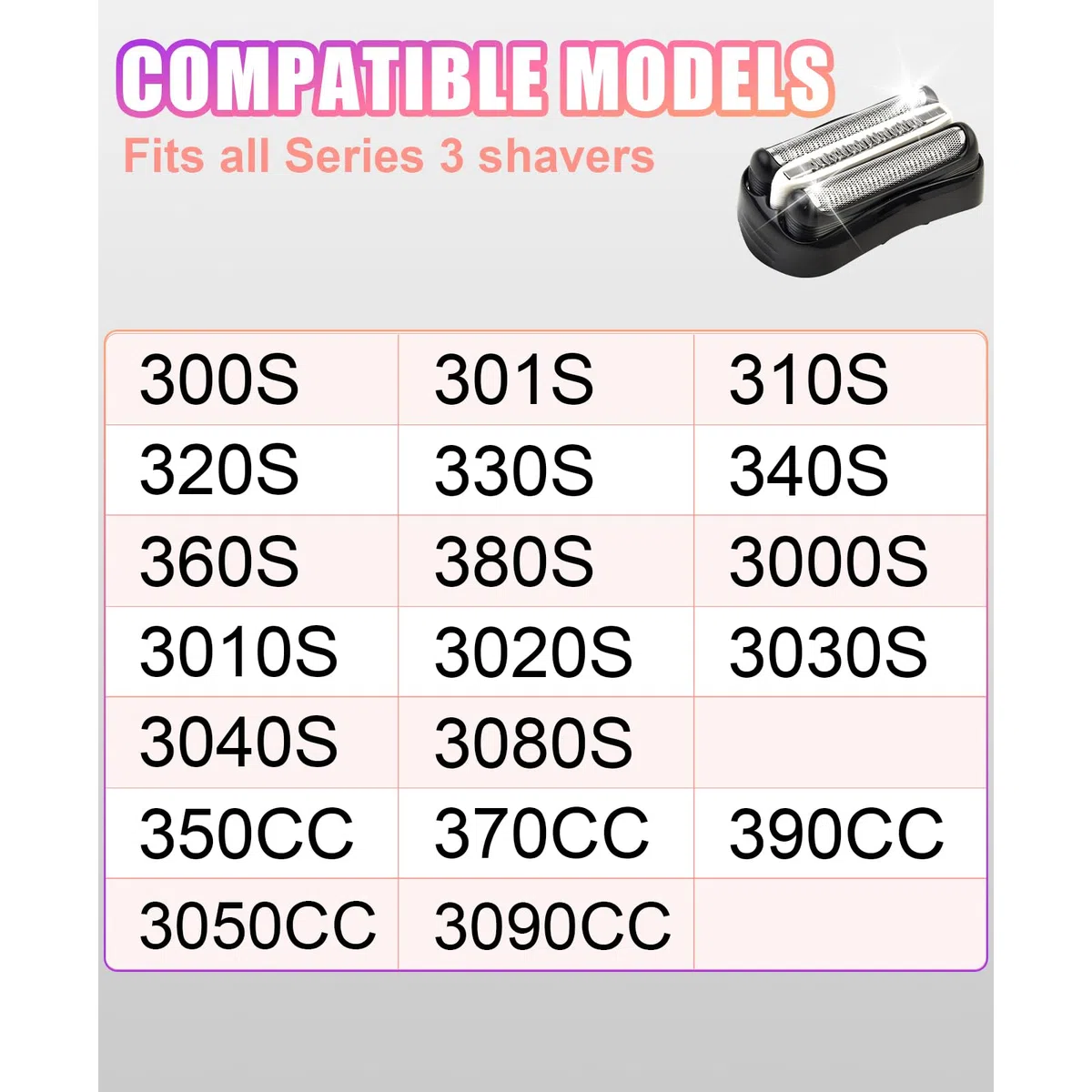 Lot de 2 têtes de rasoir de rechange Series 3 32B compatibles avec Braun S3 3040s 3000s 3050cc 3010s 3070cc 3080s 3090s 310s 3020s 330s 370cc-4 380s-4