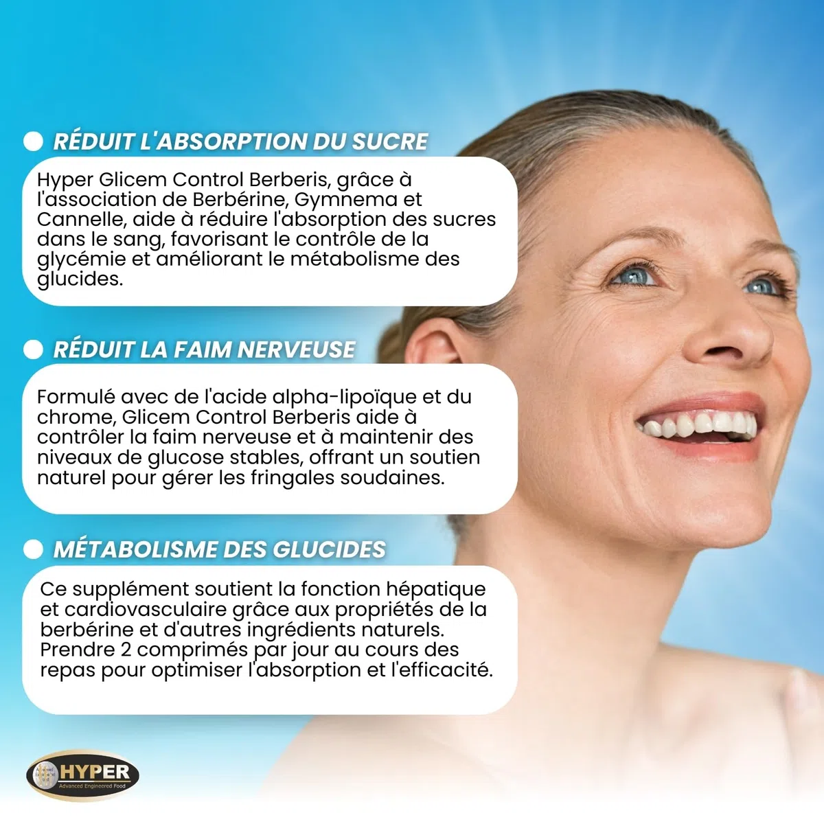 Hyper Glicem Control Berberis 60 Comprimés - Complement Alimentaire pour la Glycemie avec Berberine, Gymnema, Cannelle, Acide Alpha-Lipoïque et Picolinate de Chrome - Métabolisme des Glucides