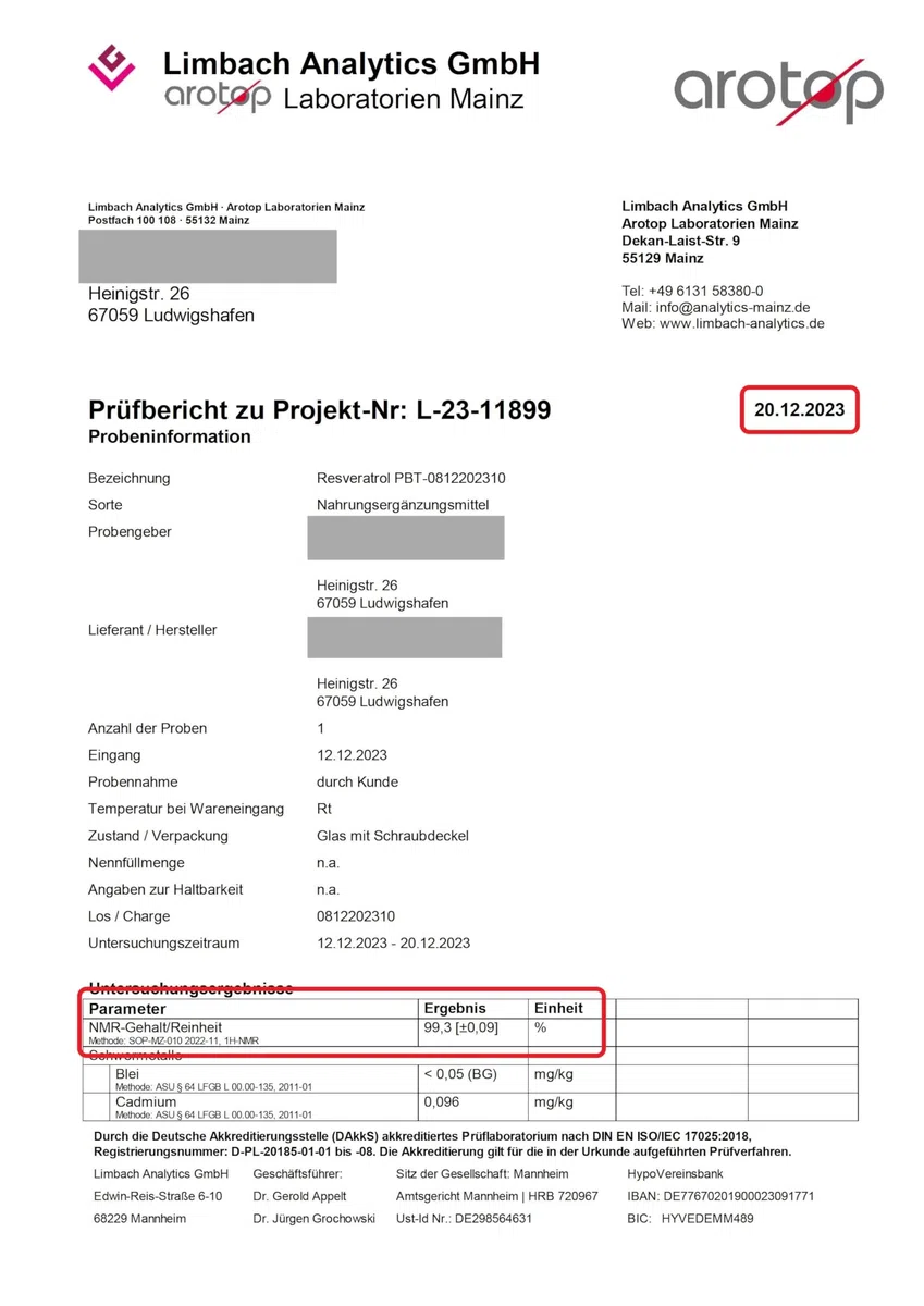 Resvératrol | Qualité supérieure certifiée en Allemagne | Poudre avec 99,3 % de pureté