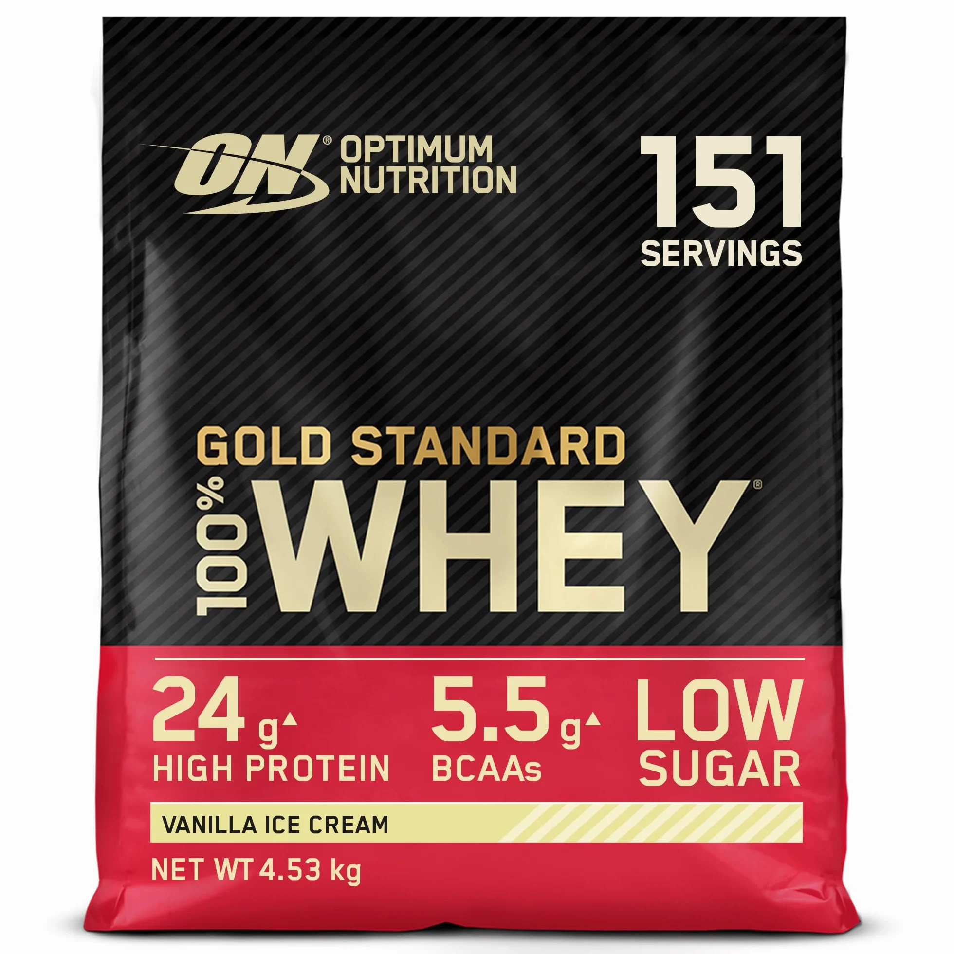 Optimum Nutrition Gold Standard 100% Whey, Protéine en Poudre, Goût Glace à la Vanille, 4.53kg, 151 Doses
