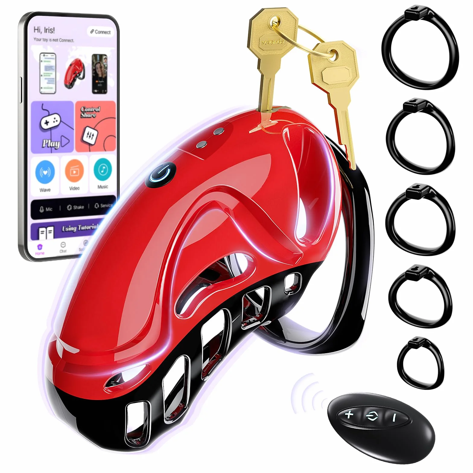 Cage de Chasteté Pénis Sex Toýs homme - Bondage SM avec Ceinture de Chasteté avec 5 Tailles Anneaux de Pénis 2 clés 1 serrure, Cock Chastity Cage Amovibles pour Empêcher L'érection Sex Toýs Couple