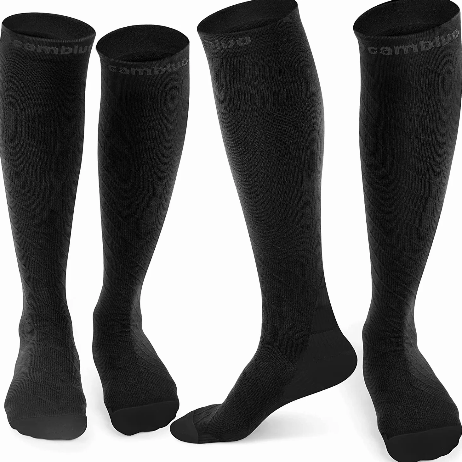 CAMBIVO 2 Paires Chaussettes de Contention, Bas de Compression Homme et Femme, Noir, L/XL: 39-42