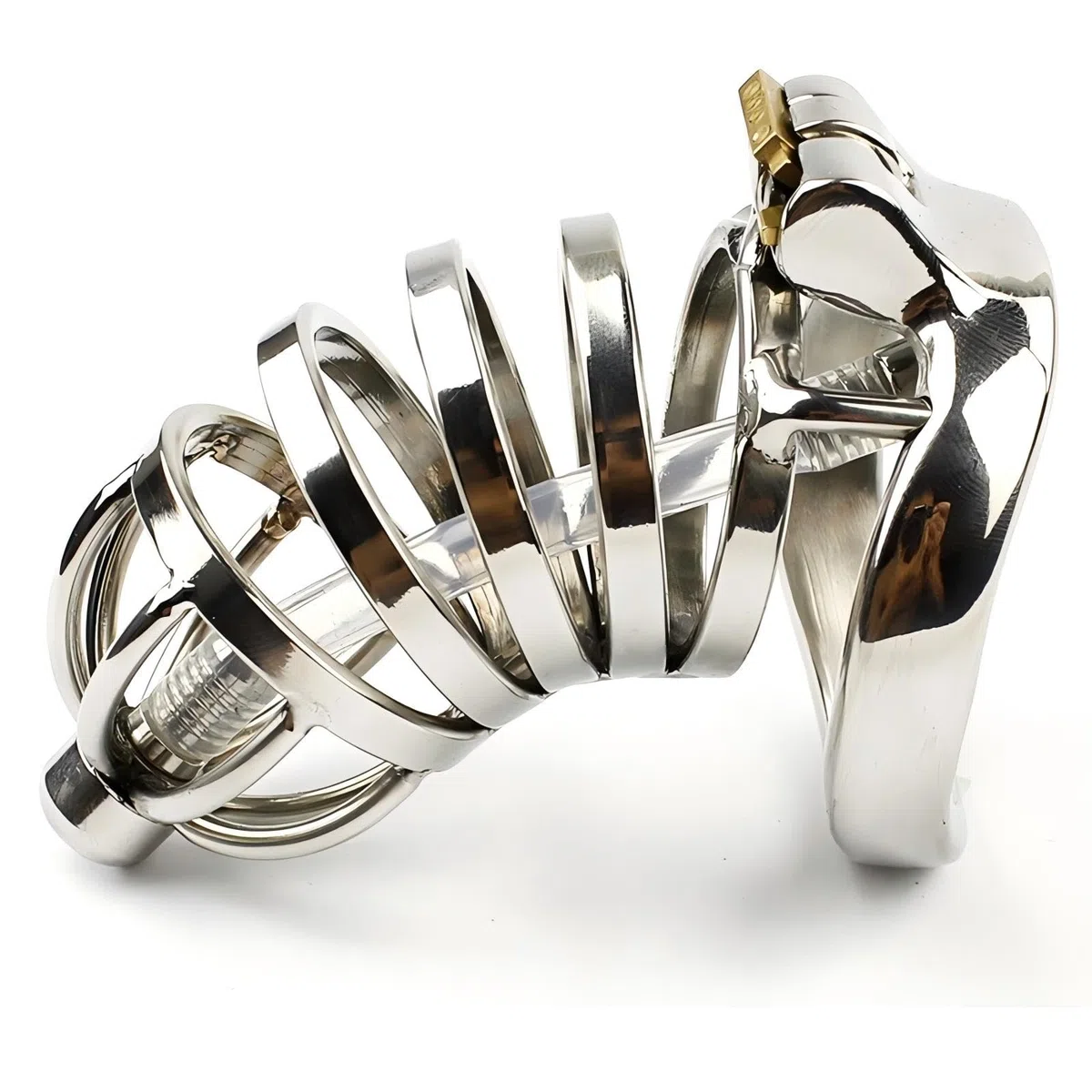 Cage de Chasteté pour Pénis avec Cathéter en Silicone Cage Chastetée en Métal avec Serrure Dissimulée pour le Bondage du Pénis de l'Homme Chastity Cage en Acier Courbé et Respirant (50mm)
