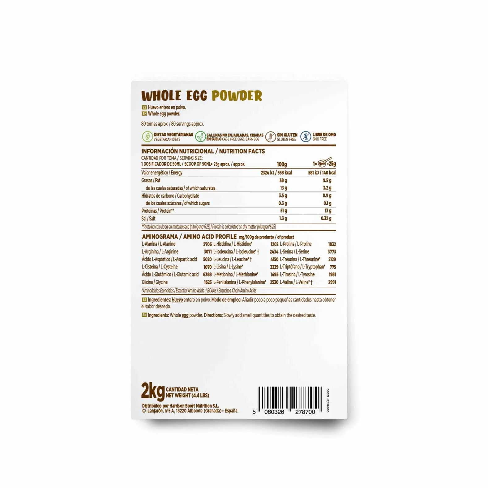 HSN Protéine d'oeuf entier en poudre | Pour les végétariens | Substitut de lactosérum | 100% blanc d'oeuf + jaune d'albumine | Convient aux intolérants au lactose, sans gluten, sans soja, 2Kg