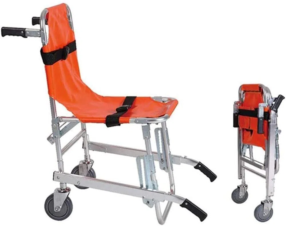 Chaise d'escalier légère en aluminium avec boucles à dégagement rapide – Ascenseur médical pour évacuer les pompiers ambulanciers, couleur orange