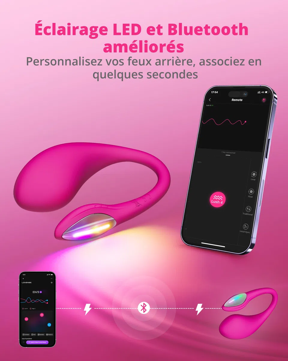 LOVENSE Lush 4 Vibromasseur Point G Connecté Œuf Vibrant Femme à Distance | Contrôle via application, Charge Rapide 5 Min = 60 Min, Étanche IPX7 avec LED, Télécommandé Couple