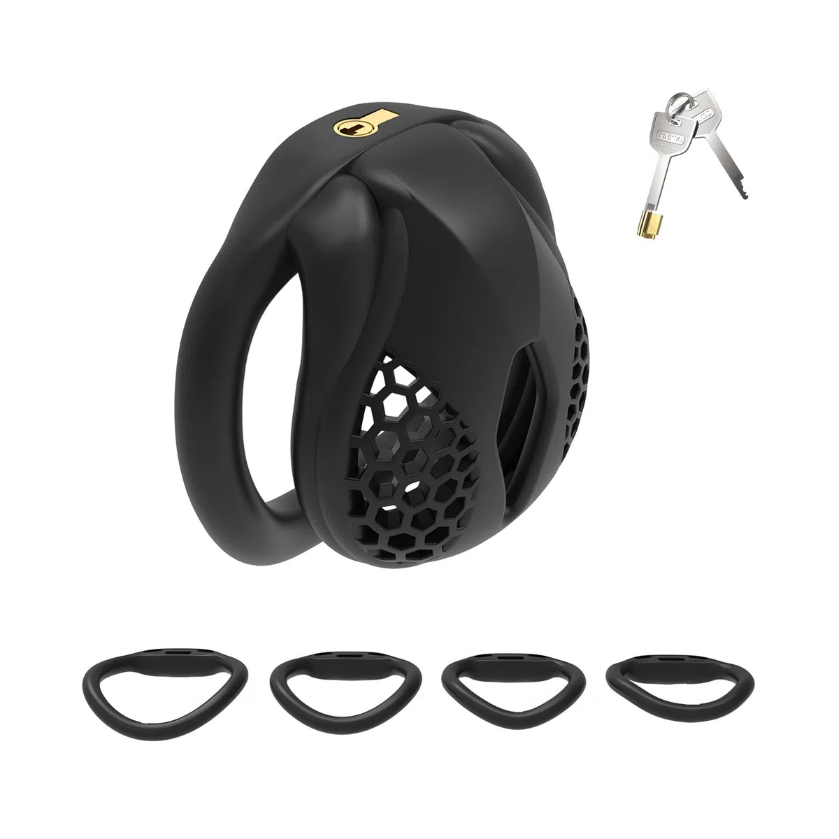Cage Chastetée pour Homme Cage de Chasteté Pénis avec 4 Anneaux de Tailles Différentes Ceintures de Chasteté avec Serrure Invisible pour le Bondage du Pénis Sex Toys Chastity Cage (Micro,Black)
