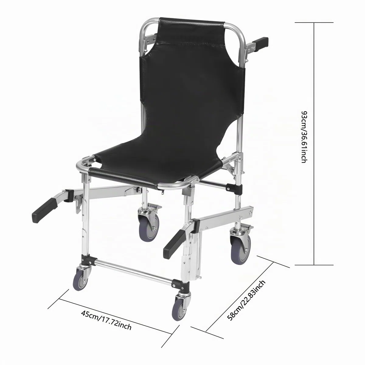 Chaise d'urgence pliable, monte-escalier, fauteuil roulant avec roues universelles, capacité de charge de 160 kg, pour sauvetage en cas d'urgence, noir