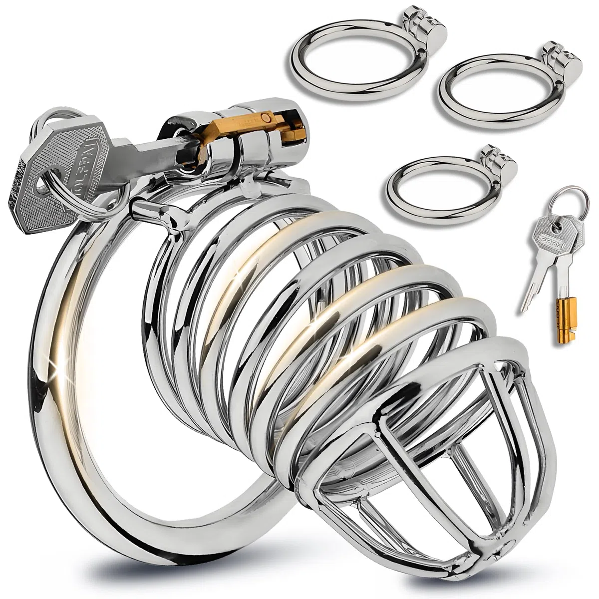 Cage Chastetée en Métal avec Serrure Cachée et 2 Clés Sex Toýs Homme Ceintures de Chasteté Évidée pour le Bondage du Pénis de l'Homme (3 Rings)