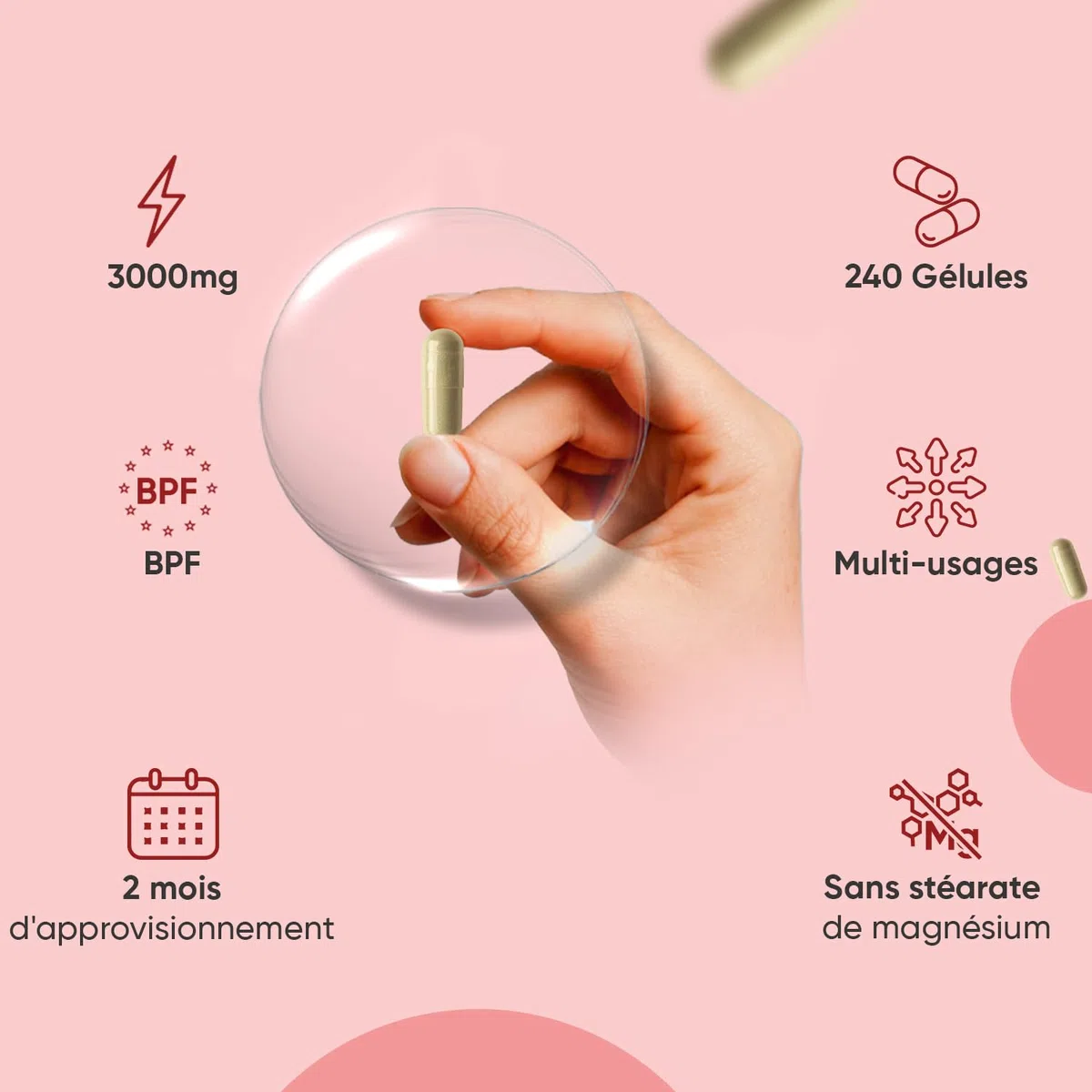 L Citrulline 3000mg, 240 Gélules Vegan Multi-Usages, Acide Aminé Citrulline Poudre Encapsulée pour 2 Mois sans Stéarate de Magnésium