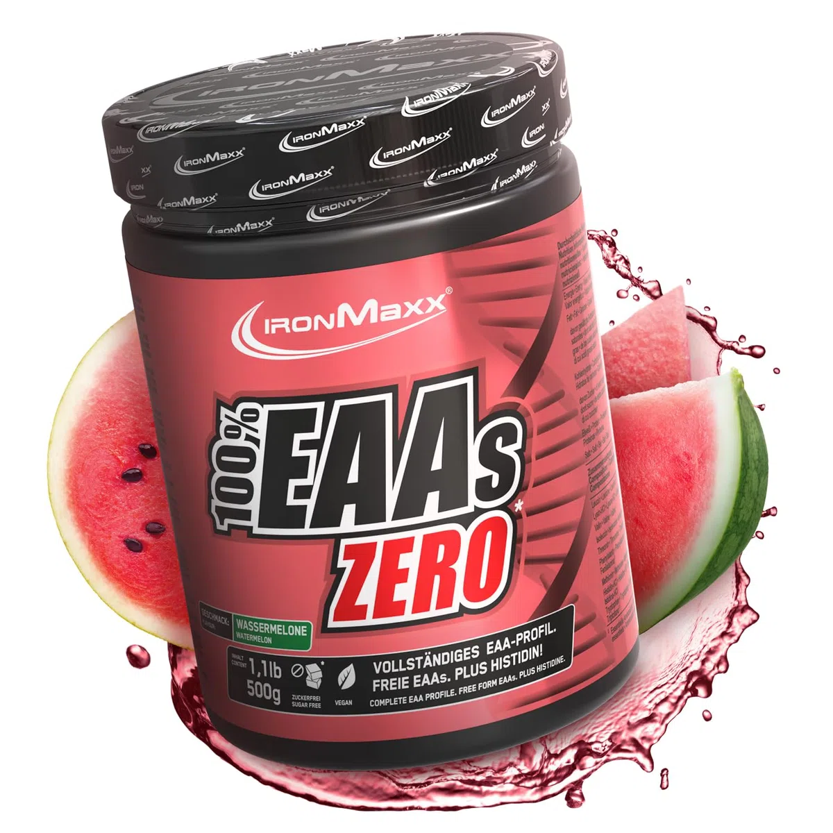 IronMaxx – EAAs Zero en Poudre – Pastèque 500 g – EAA Zéro Sans Sucre, Complément EAA pour Sport & Nutrition