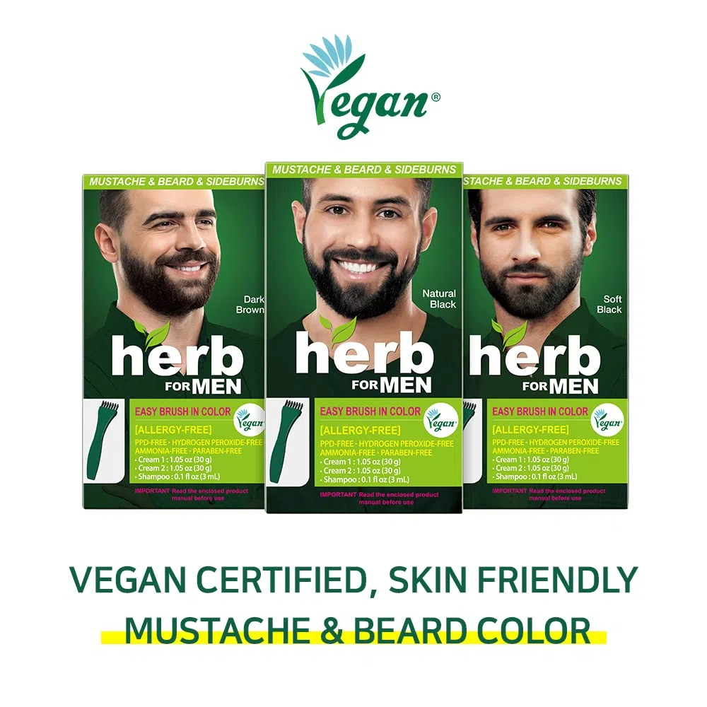 Teinture pour Moustache et Barbe Sans PPD ni Ammoniaque, Ingrédients Naturels Végétaliens, Sans Odeur, Plus d'Irritations Cutanées dues à la Coloration pour Peau Sensible – Noir Doux.