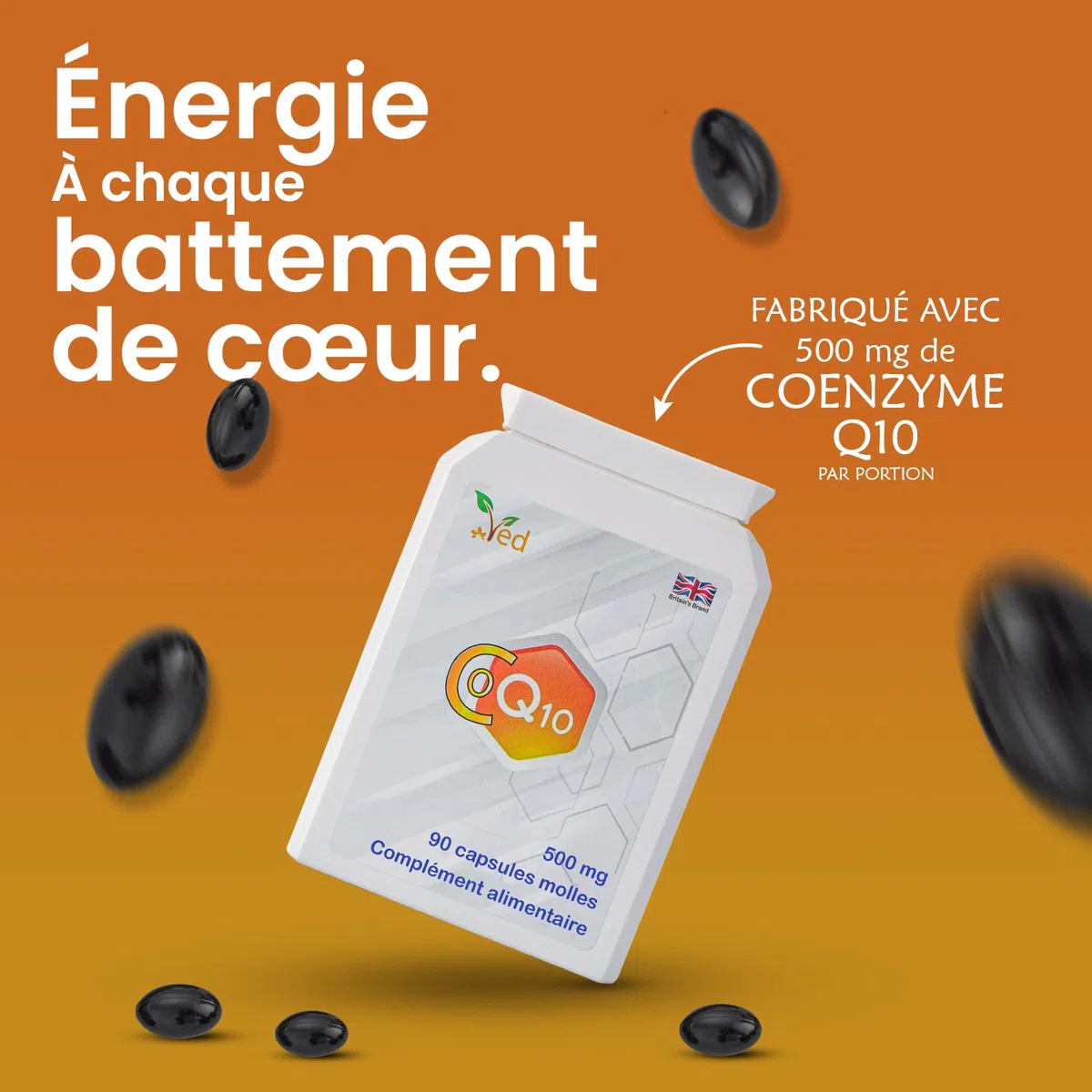 VED CoQ10 500 mg | Coenzyme Q10 | Force maximale | Coenzyme d'ubiquinone naturellement fermentée | Formule naturelle supérieure | 500 mg 90 gélules.