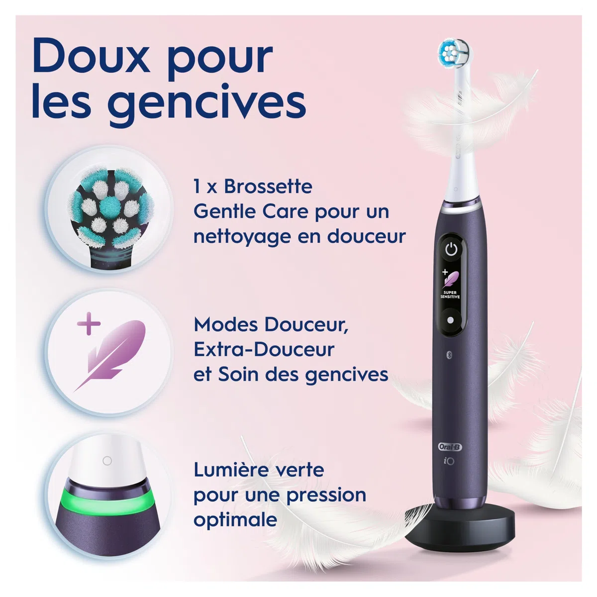 Oral-B iO 8 Brosse À Dents Électrique Blanche, Un Capteur Signalant Le Pression Pour Protéger Les Gencives, Des Accessoires, 2 Brossettes De Rechange, 1 Chargeur, 1 Étui De Voyage, Emballage En Carton