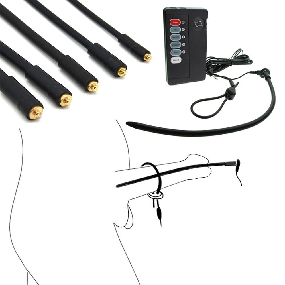 Kit d'électrostimulation sexuelle pour homme - Sondes urétrales électriques avec anneaux péniens - Dilatateurs urétraux - Longueur : 250 mm - Diamètre : 4/5/6/7/8 mm
