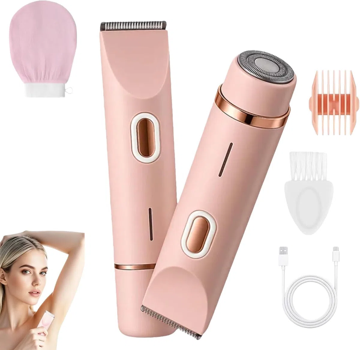 Rasoir Klyne Femme, Tondeuse Femme Intime, Klyne Tondeuse Rasoir 2.0 Femme, Tondeuse Intime & Sourcils, Recharge Usb, Étanche Ipx7, Pour Bikini, Jambes, Aisselles Et Nez (Rose)