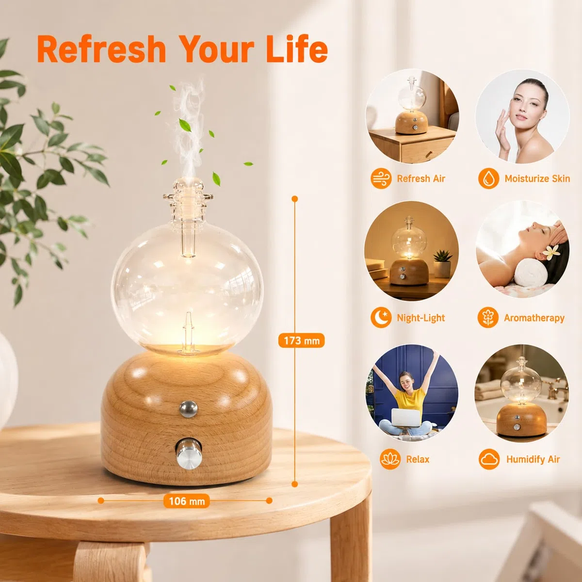 Diffuseur Huiles Essentielles sans Eau, Nébuliseur Aromathérapie Diffuseur d’Huile Essentielle par Nébulisation Diffuseur Parfum sans Fil Rechargeable pour Salon et Yoga