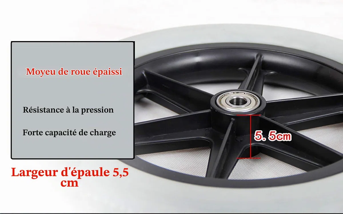 12 Pouces roulettes de Roulette arrière en Caoutchouc Solide Assemblage, Roue de Fauteuil Roulant antidérapante avec roulement en métal Noir, Gris 1 Paire