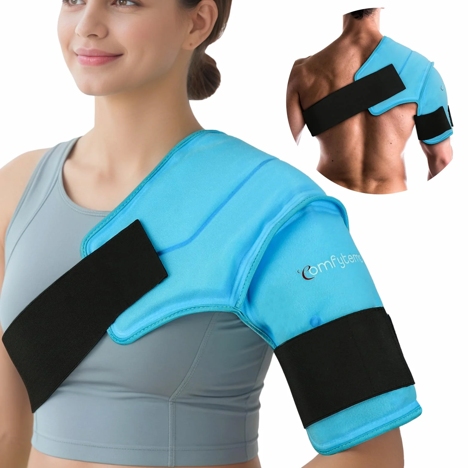 Comfytemp Poche de Glace pour Épaule, 3D Sac Réutilisable, Thérapie Chaud/Froid, Soulagement Douleur Épaule, Tendinite, Adapte Épaules Gauche Droite