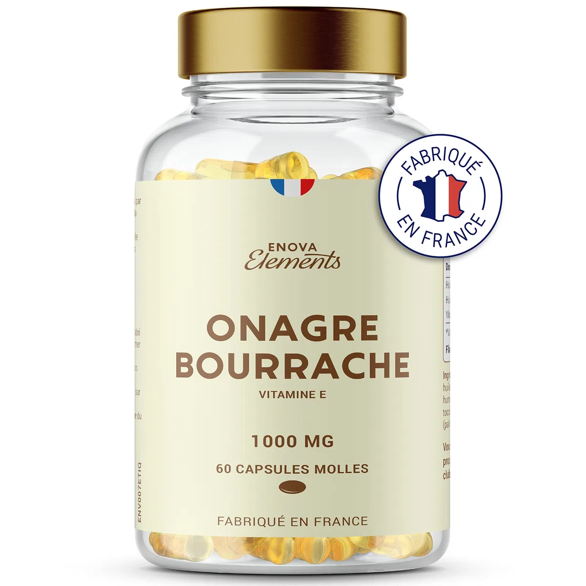 ONAGRE BOURRACHE + VIT E | Huile de Bourrache Huile d'onagre pressées à froid | Equilibre Hormonal Femmes, Ménopause et Syndrome prémenstruel | PEAU |1000 MG | 60 Capsules | Fabriqué en France