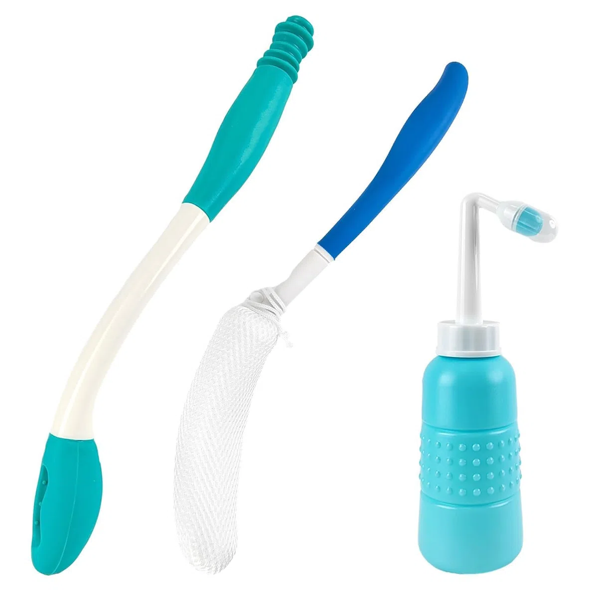 Kit D'aide à la Toilette, Lave Fesses WC, Avec Chasse D'eau, Aide à la Toilette pour Essuyer Les Fesses, Silice Essuie Fesse Aide Aux Toilettes Pince, Pince pour Ramasser Sans se Baisser