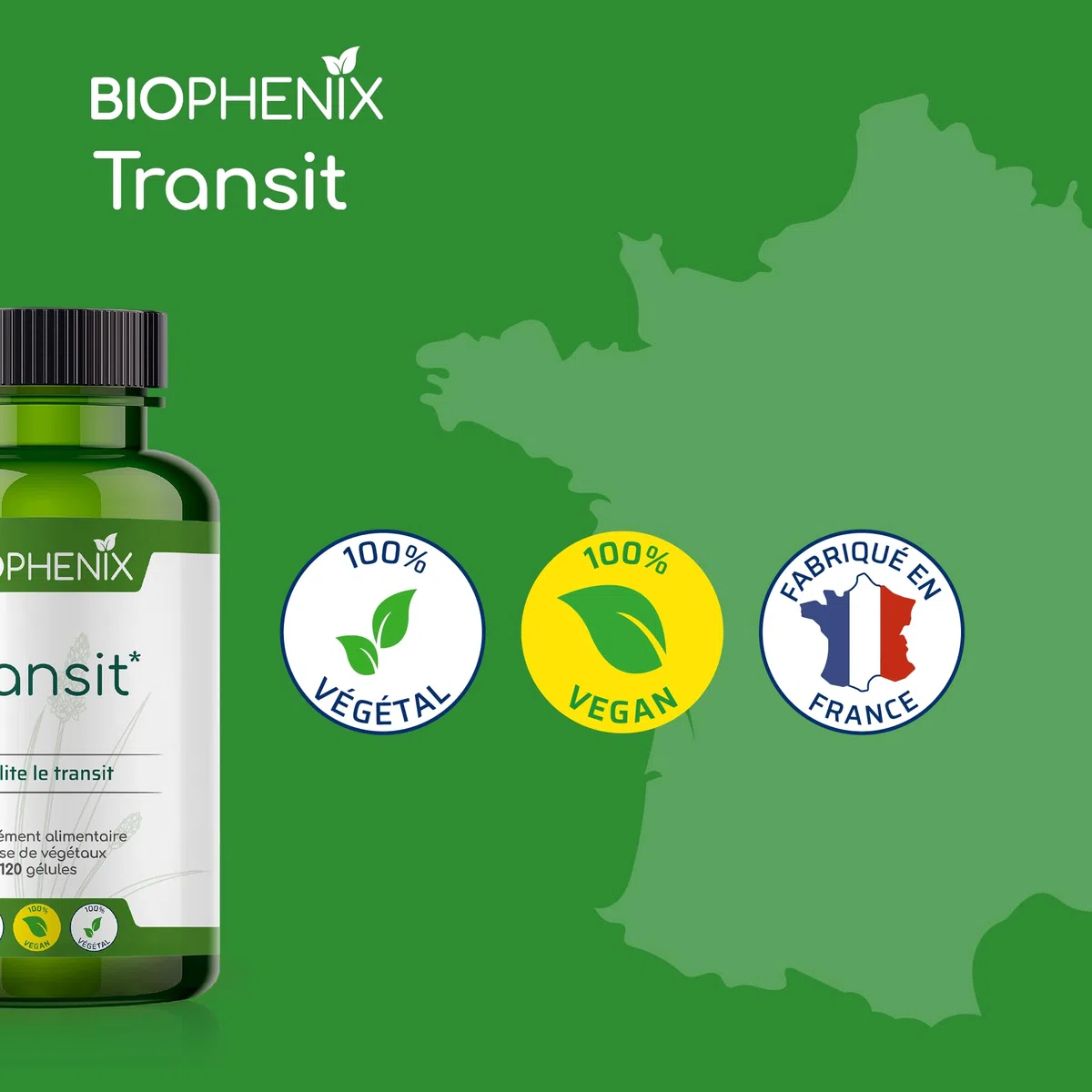Biophénix Transit 120 Gélules - Complément Alimentaire 100% Naturel à Base de Végétaux - Casse Muette, Enzymes de Papaye Fermentée et Ispaghul - Facilite le Transit