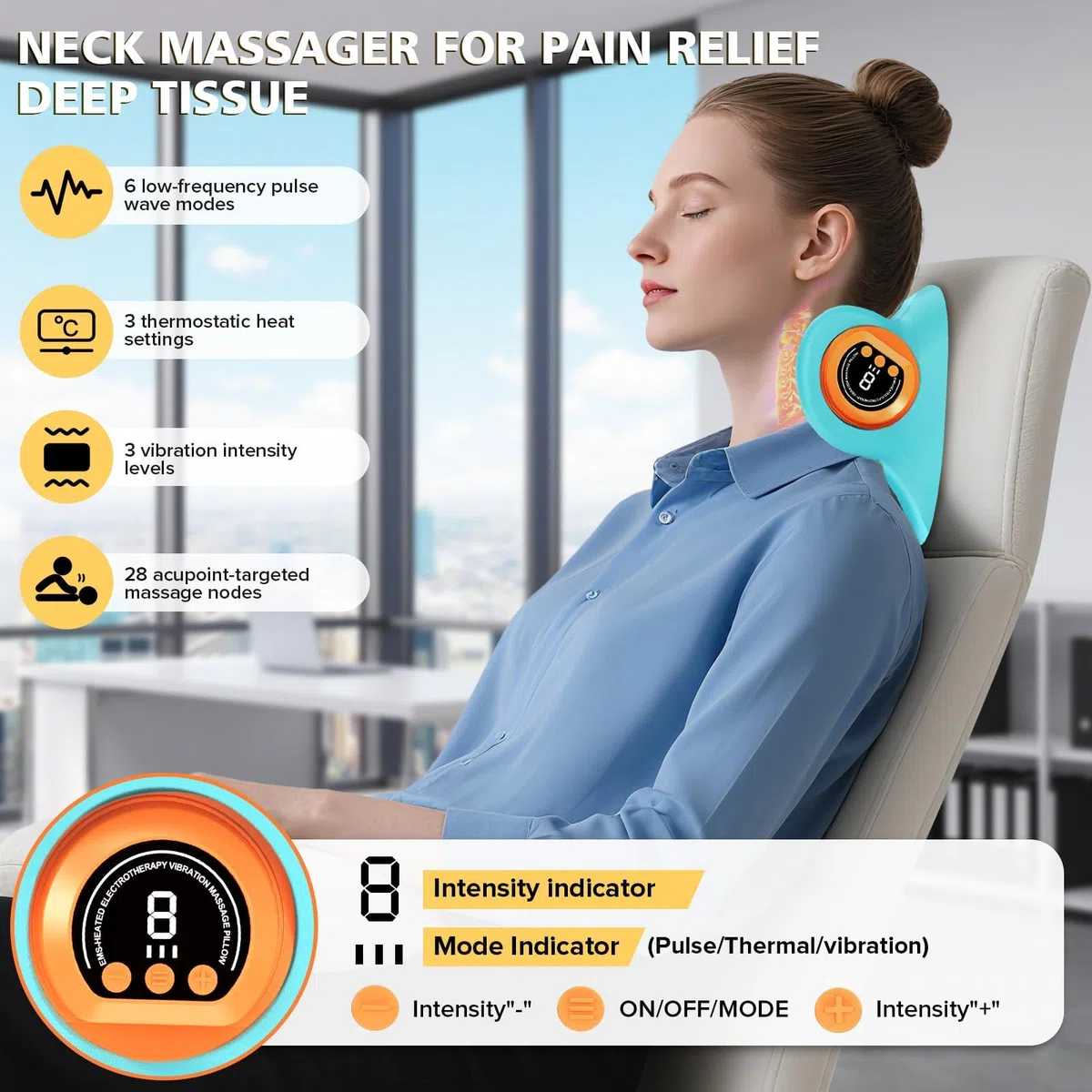 Masseur Cervical,Appareil de Massage Cervical Chauffant(Bleu) | Appareil de Massage Electrique,Soulage les Douleurs et les Raideurs Musculaires de la Nuque, Convient aux Hommes