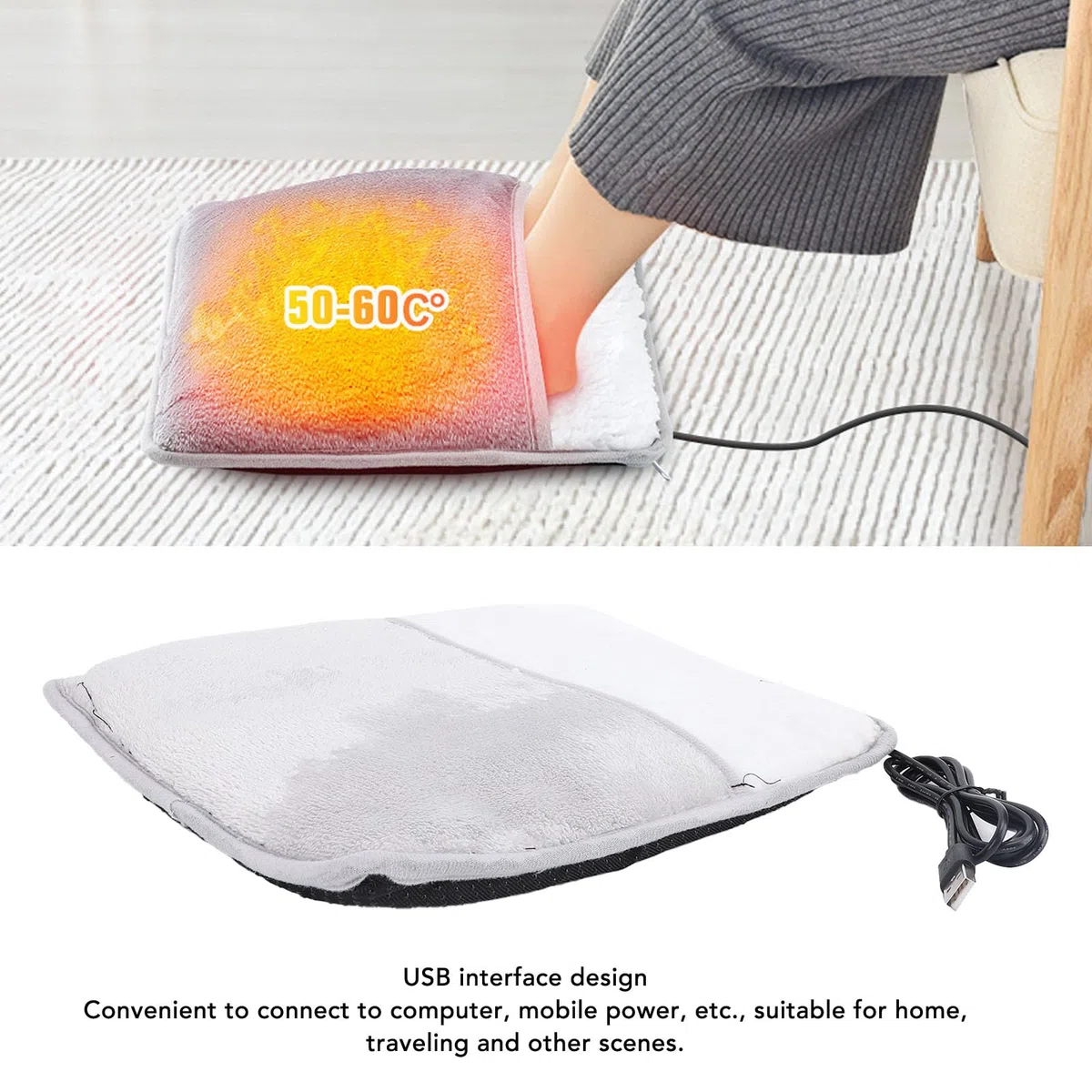 Pieds électriques Chauffage de Chauffage Gris USB Rapide Flannel Flannel Foot Plus pour la Famille Home, Matériau Confortable