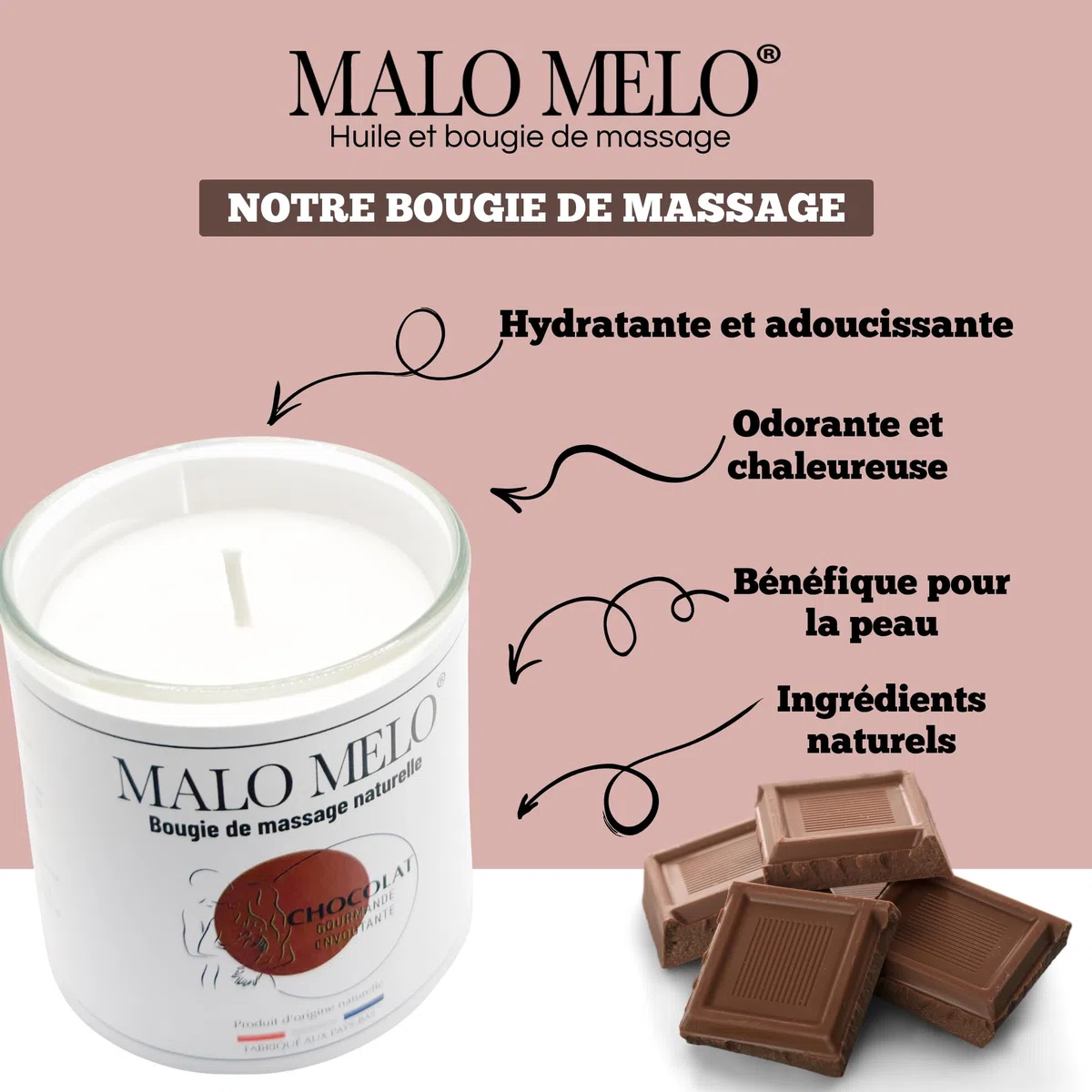 Duo massage sensuel I Huile de massage comestible érotique sexuelle lubrifiante & Bougie de massage sensuelle gourmande I Chocolat