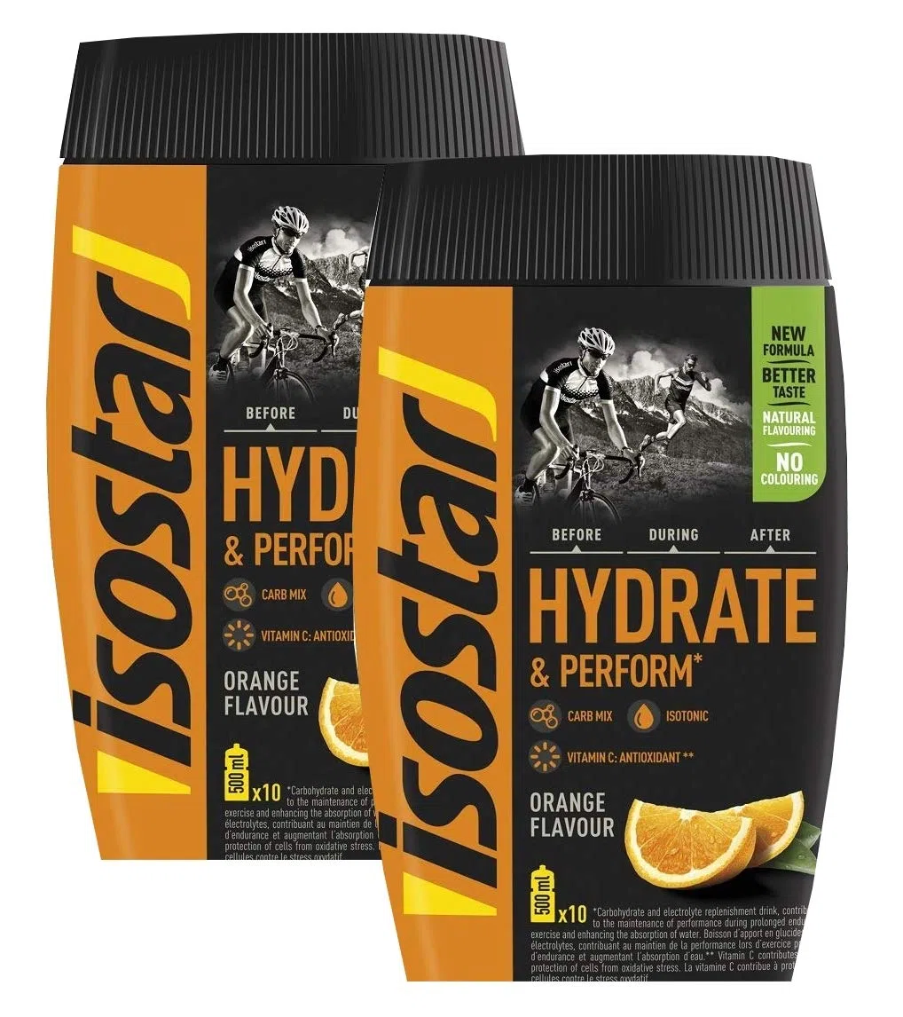 Isostar Hydrate & Perform Iso Drink - 400 g de poudre de boisson isotonique - Poudre d'électrolyte pour soutenir la performance sportive - Orange (2x400g)