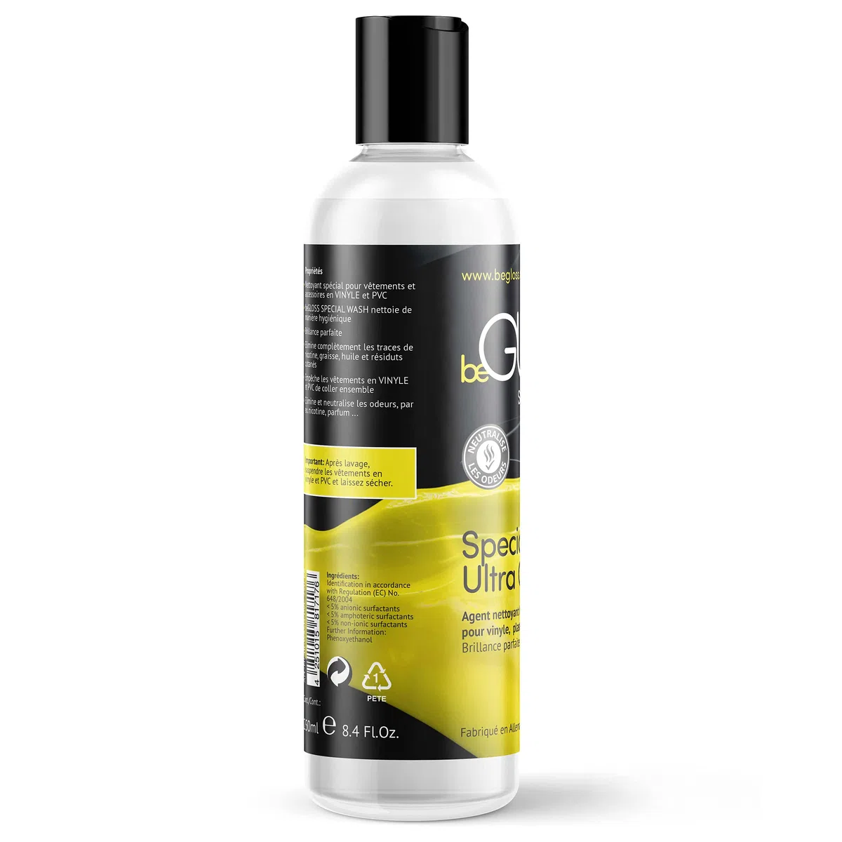 beGLOSS Special Wash VINYLE 250 est un nettoyant pour vêtements verni & plastique