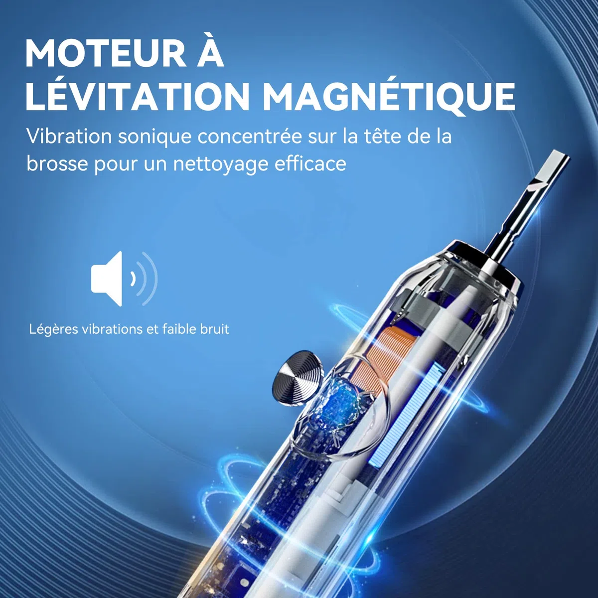 JTF Brosse À Dent Électrique Sonique Adultes avec 6 Têtes de Brosse et Étui de Voyage, Chargeur Rapide sans Fil et Longue Durée, 5 Modes et Minuteur Intelligent, Brosse À Dent Voyage, P200 Bleu