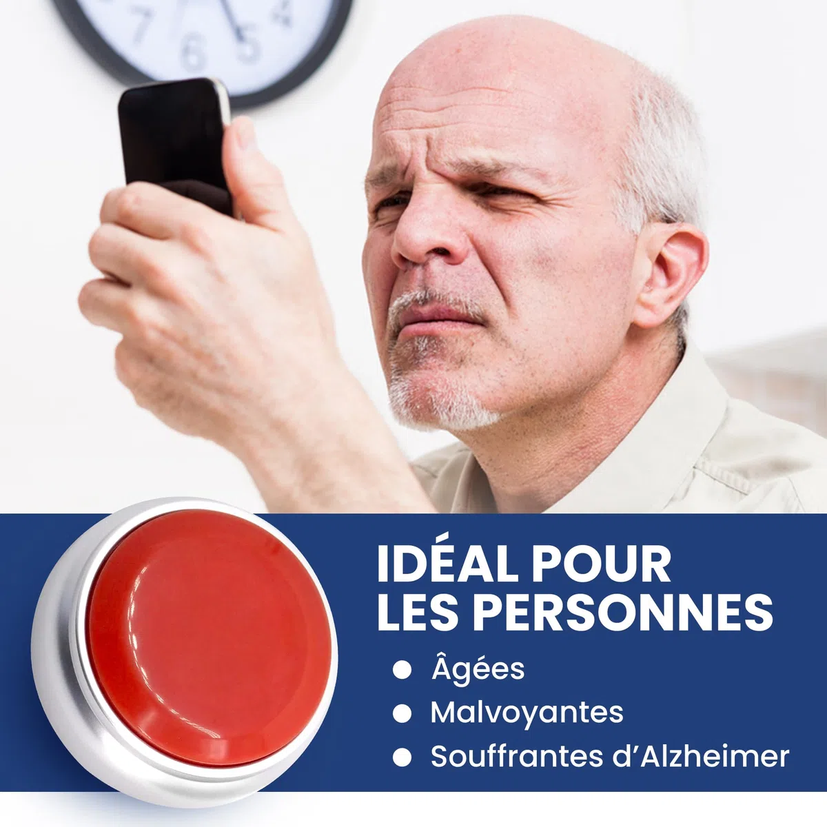 Horloge Parlante pour Malvoyant Format 12 Heures - Plus Facile à Comprendre | Réveil Parlant pour Personne Agées, Alzheimer - Réveil Haute Visibilité, Voix Française - Cadeau pour Personne Aveugle