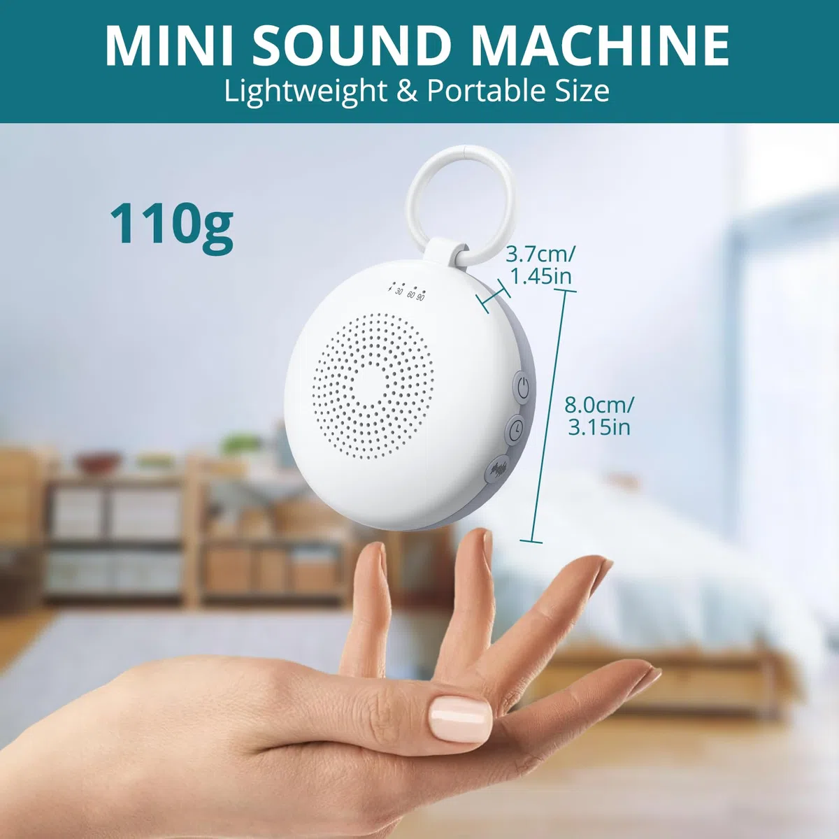 Machine à Bruit Blanc Portable avec 12 Sons Apaisants, Veilleuse et Fonction Mémoire, Appareil de Sommeil à Bruit Blanc avec Minuterie, Rechargeable, sans Fil, pour Bébé, Adulte, Méditation