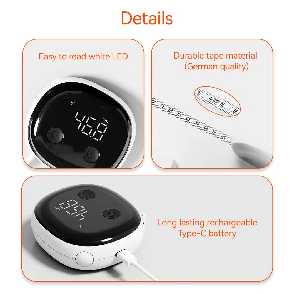 Mètre Ruban Connecté Premium – Affichage LED HD, Rechargeable USB, Précision 0,1 cm – App Mobile Fitdays – Mesure Corps, Sport & Fitness (Biceps, Taille, Hanches, Cuisses, Mollets…)