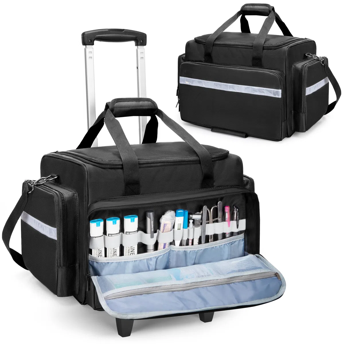 Damero Trousse de Secours Vide avec Chariot Amovible, Sac Médical à roulettes avec Séparateurs Amovibles, kit de Sauvetage d'urgence pour pour Médecins, Professionnels EMS, Noir