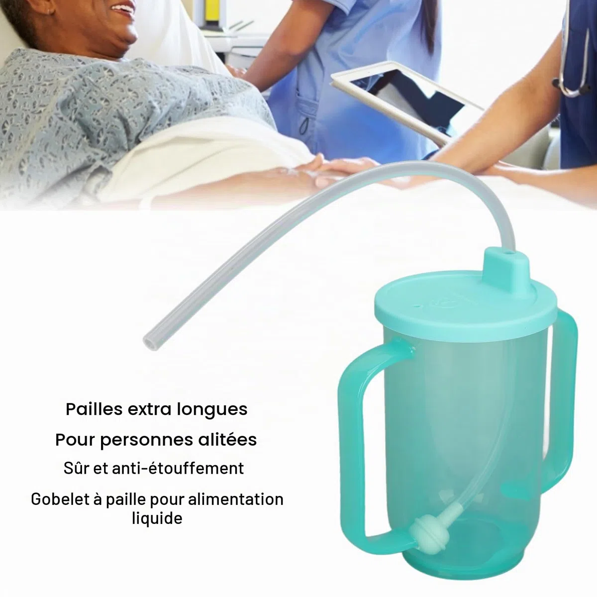 Fyearfly Gobelet De Convalescence pour Adulte, Gobelet d'alimentation De Convalescence Sûr, Résistant Aux Fuites, Résistant à la Chaleur, avec Paille étendue, pour Patients âgés, 350 ML