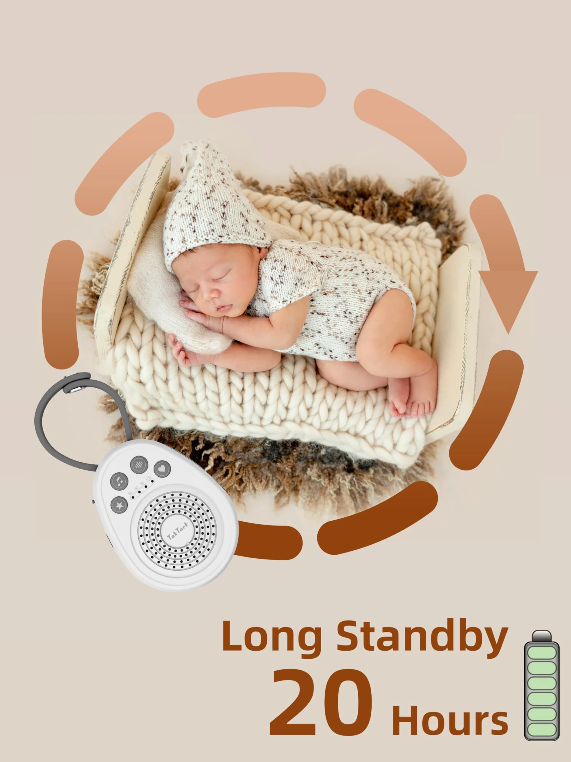 TakTark Bruit Blanc Bebe, Machine à Bruit Blanc Portable White Noise Machine Aide au Sommeil pour Enfant et Adult avec 20 Sons Apaisants pour le Sommeil, USB Rechargeable