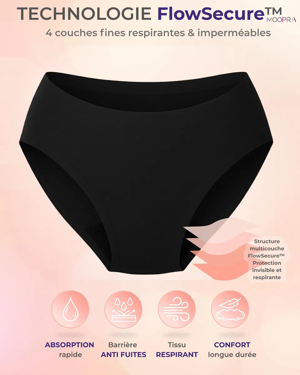 Lot 3 Culottes Menstruelles Sans Coutures | Effet Seconde Peau Invisible Seamless | 4 Couches Ultra Absorbantes avec Bords Renforcés Anti-Fuites | Culottes de règles Lavables Réutilisables & OEKO-TEX