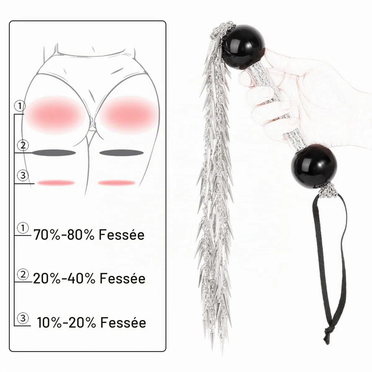 Fouet à Chaîne en Métal Poignée Confortable Fouet Sexy Érotique Cravache | Fessée Fétiche Accessoires de Bondage Durables Sex Toys SM Jeu de Rôle Jouets Sexuels pour Couples