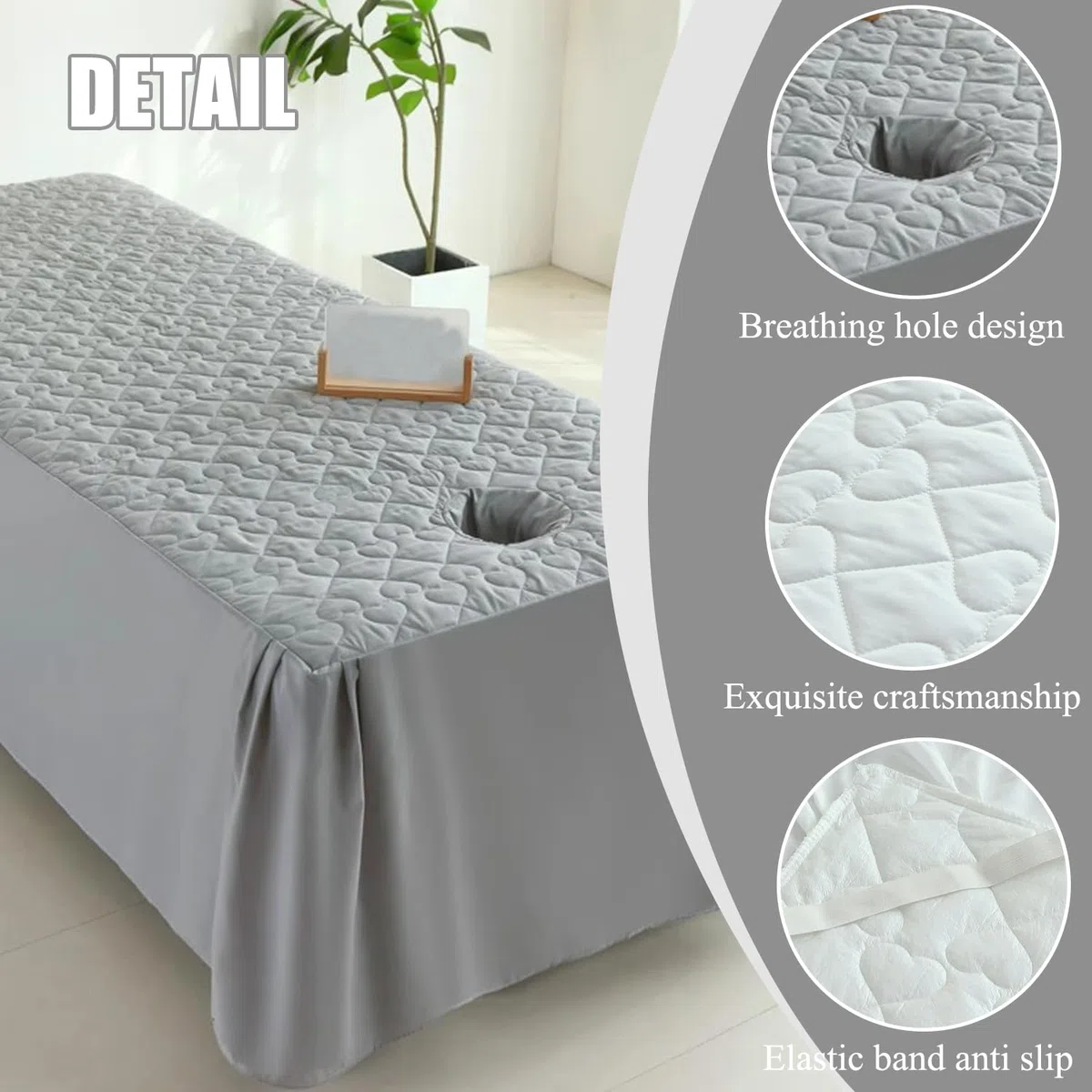 Jupe de lit solide pour table de massage avec trou, doux, doux pour la peau, imperméable, résistant à l'huile, anti-taches, respirant, lit de beauté, couverture complète pour lit de thérapie