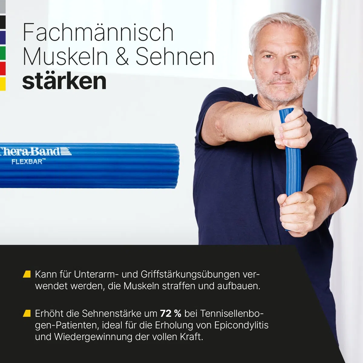 Theraband FlexBar, Barre de Résistance, Soulagement de la Douleur Pour Blessure au Coude de Tennis, Rééducation et Thérapie Aprés Blessure, Bleu, Débutant