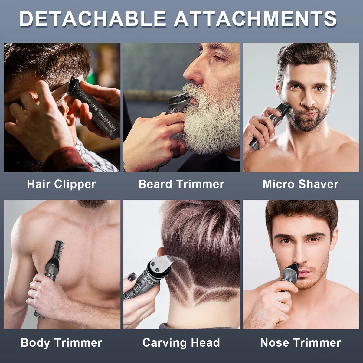 Hatteker Tondeuse Barbe,Cheveux Professionnelle pour Homme Avec Lame en T Rasoir Kit de Coupe de Cheveux Chauve 0 mm Tondeuse Corps Tondeuse de Précision Tondeuse Nez 6 en 1
