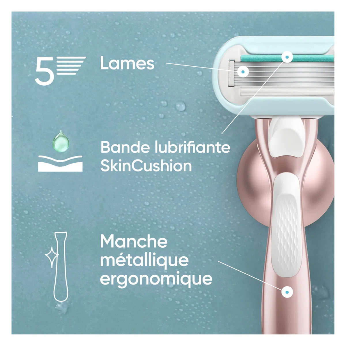 Gillette Venus Rasoir Femme Pro Smooth Sensitive pour Peaux Sensibles, Coffret De Rasage avec 4 Recharges De Lames, Trousse De Toilette Et Support De Douche, Manche Métallique Réutilisable